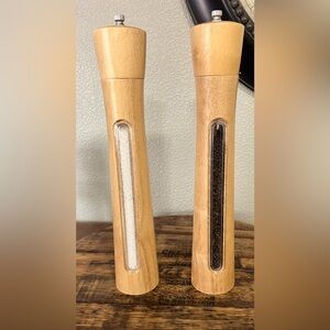 Set Of 2 Large Wooden 16 Inch Salt And Pepper Grinders With Glass Insert Boho